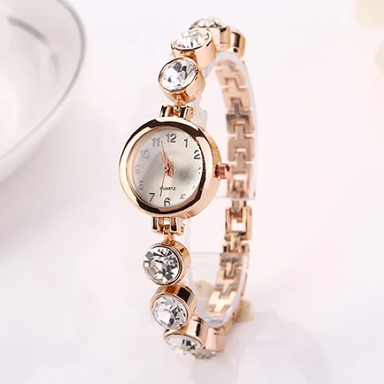 Bracelet Wrist Watch Rhinestone Flower Heart Love Style Stainless Steel Stylish Quartz Bracelet Watch for Daily zegarek damski