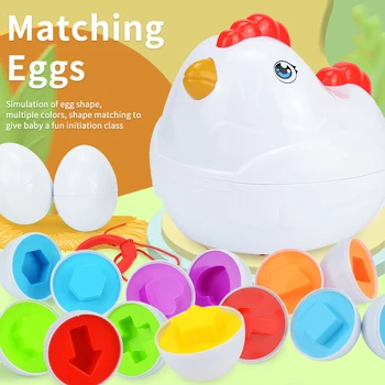 Toddler Chicken Easter Eggs Toys - Color Matching Game Shape Sorter with 6 Toy Eggs for Kids, Fine Motor Skills Sensory Toys