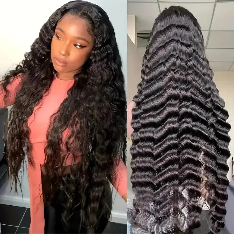 Rosabeauty 250% Density Deep Wave 40 Inch 13X6 13x4 Lace Front Human Hair Wig 5X5 Preplucked Glueless Curly Wig Full and Thick