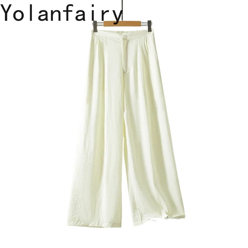 

YOLANFAIRY 76% Real Mulberry Silk Pants for Women Summer High Quality Dry Silk Trousers Casual Wide Leg Pants Woman Clothing