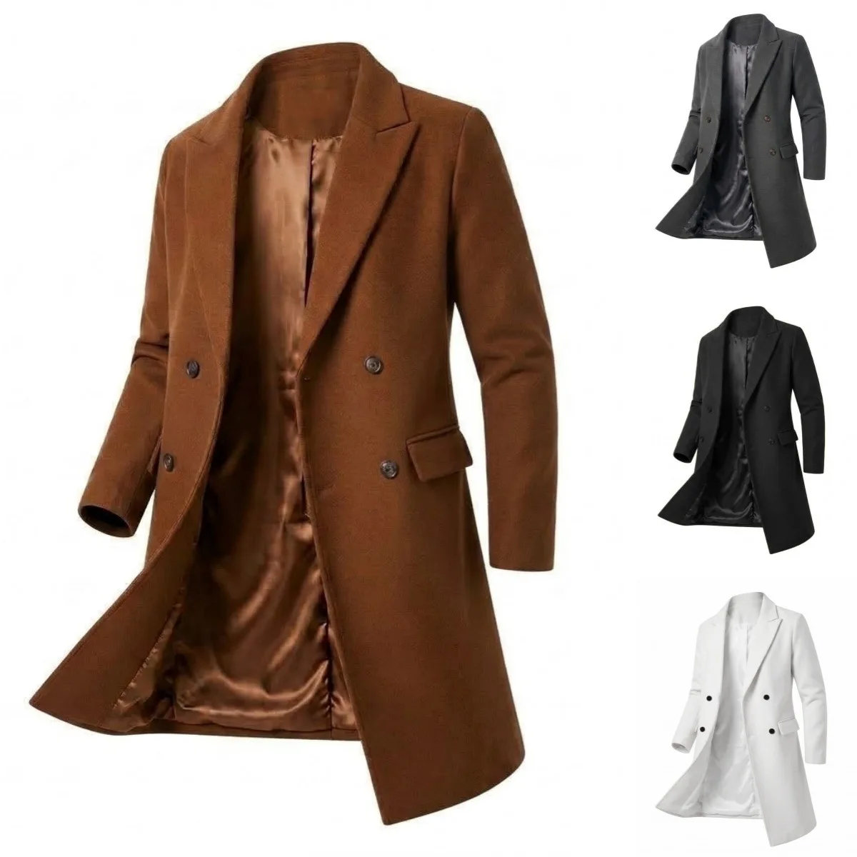 Jacket Men Coat Lapel Double Breasted Wool Blends Mid Length Overcoat Full Sleeve Casual Y2k Outerwear Work Autumn Winter 2026
