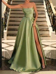 Customized Stain Strapless High Side Slit Mint Wedding Party Vestidos A Line Long Evening Dress Prom Dresses Gown Celebrity Robe