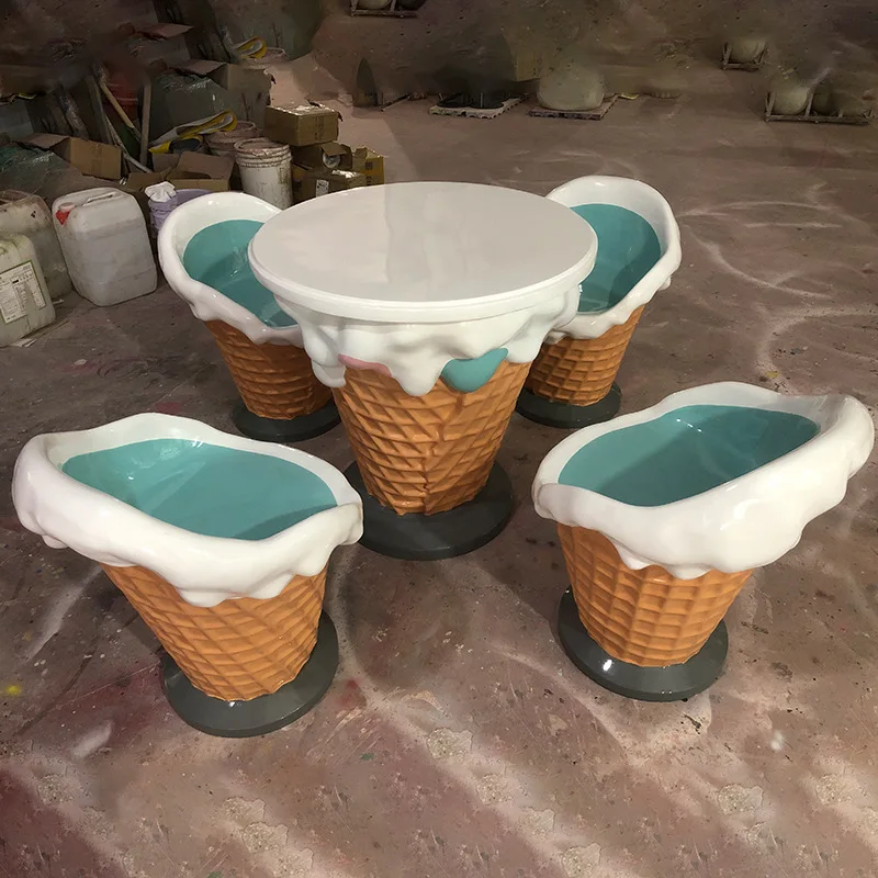 Ice cream cone tables and chairs sculpture outdoor leisure shopping mall kindergarten creativity