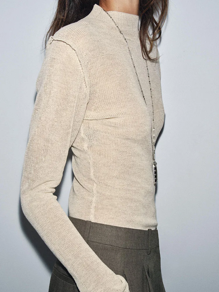 

Autumn 2025 New Arrival Women's Knitwear Long Sve Slim Fit f High Collar Pure Color Casual Sle Regular Length Overhead