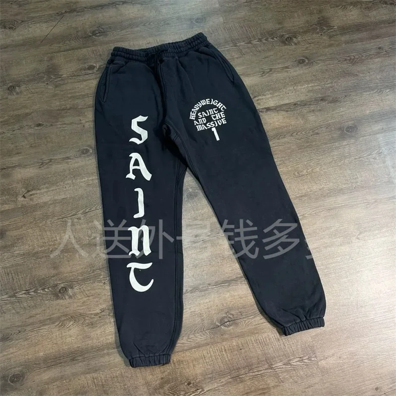 

25SS Свободные черные брюки Saint Michael SAINT с буквенным принтом Мужские повседневные брюки Спортивный костюм