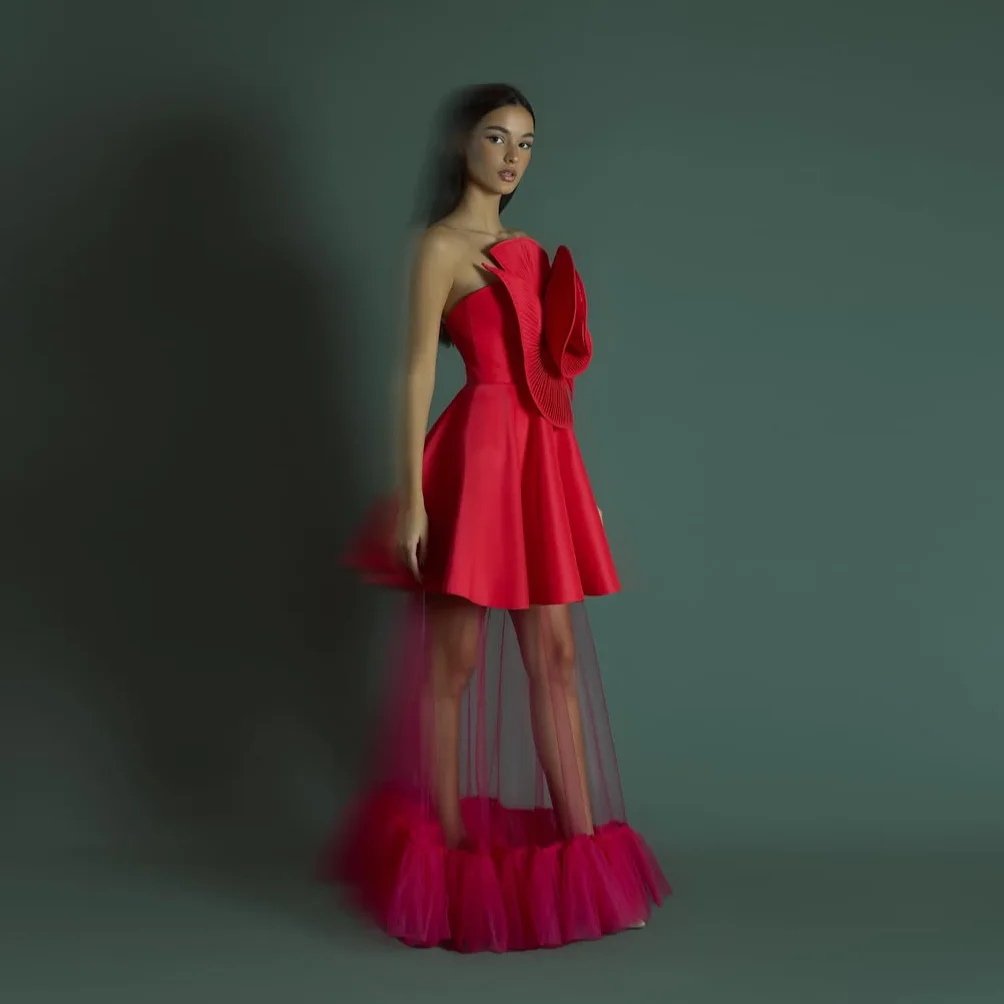 시크한 푸시아 롱 맥시 드레스, 파티용 맞춤 제작 플로럴 프롬 가운, 플리츠 시어 러쉬 오프숄더 A라인 정장 파티 드레스