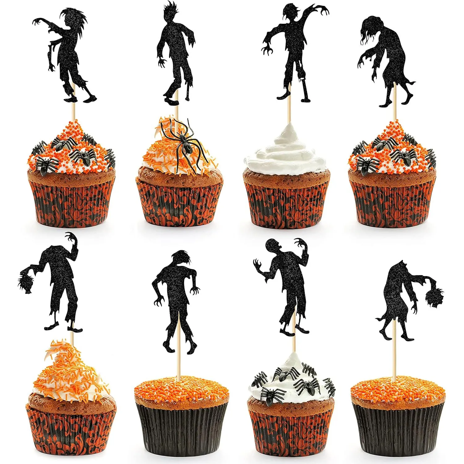 16 unid/set negro Zombie pastel Topper Walking Dead feliz Halloween cumpleaños Cupcake Topper fiesta postre horneado suministros de decoración