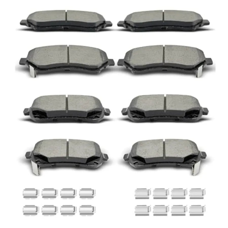 

8pcs Ceramic Front Rear Brake Pads with Clips for Enhanced Stopping Power and Reduced Noise Compatible with 2008-2012 Chrysler