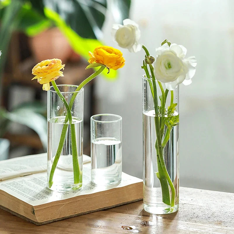 [MOA]Transparent Glass Planter Vase Hydroponics Plants Desktop Glass Vase Cylinder Flower Vase Bedroom Desktop Home Decoration