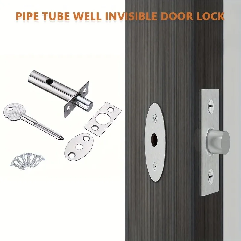 

Heavy-Duty Metal Pipe Invisible Lock – Uncharged Mortise, Tube Key, Deadbolt, Kit, Office Doors