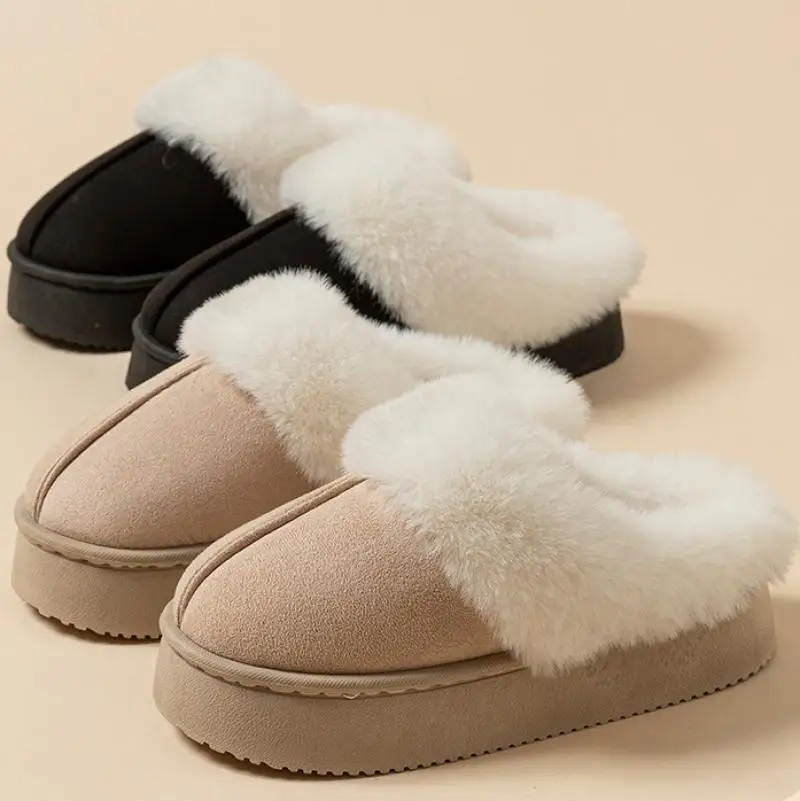 2026 Winter Flauschige Hausschuhe aus Kunstwildleder, Warme Lange Plüsch-Baumwoll-Hausschuhe für Damen, Dicke Plateau-Antirutsch-Damenschuhe für Draußen – Detail 5