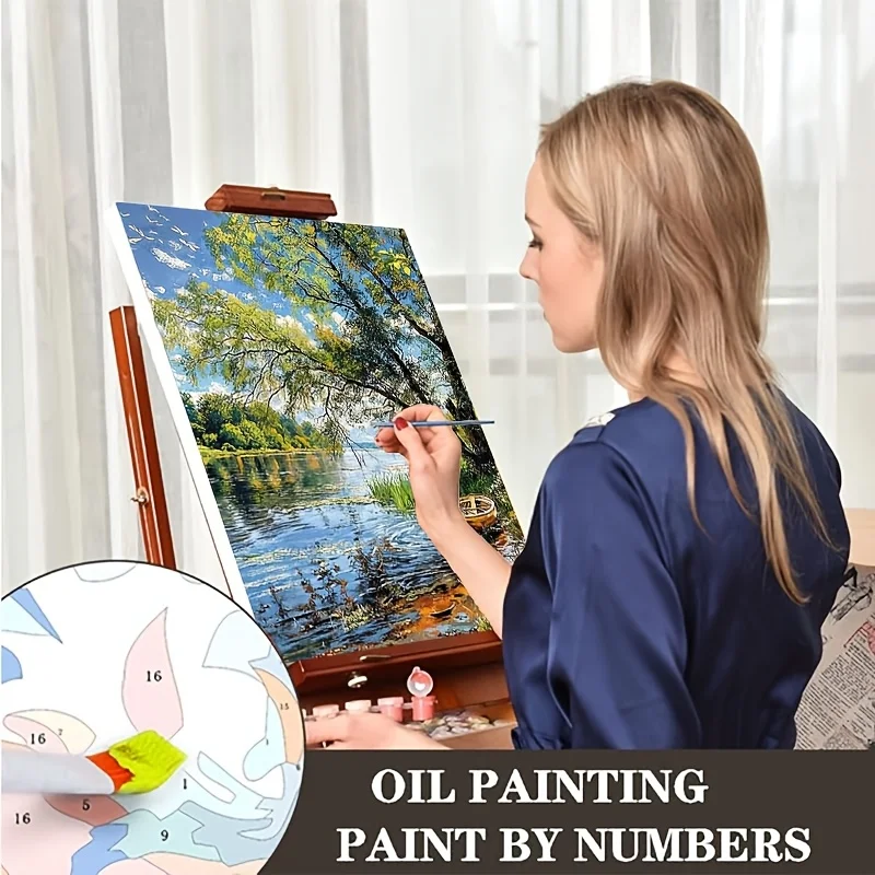 2D Flat Professional Art Use - 1pc Beginner-Friendly DIY Adult Paint by Numbers Kit - Includes Acrylic Paints, Canvas, 3 Paintbr