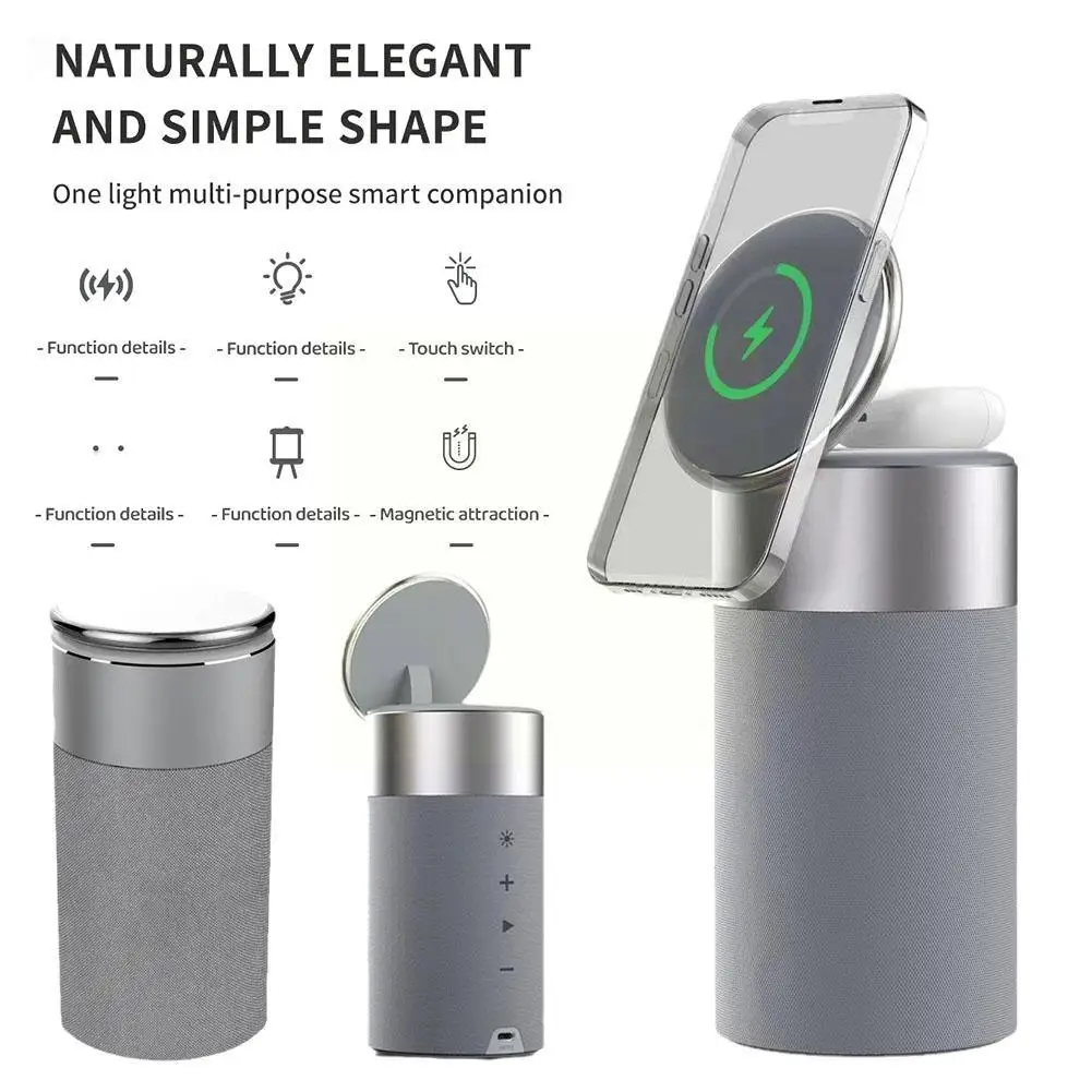 

4-in-1 Qi Wireless Charging Earphone Audio Magnetic Charger Dock Mini Speaker Bluetooth for Samsung Galaxy S22/S21 Iphone Xiaomi
