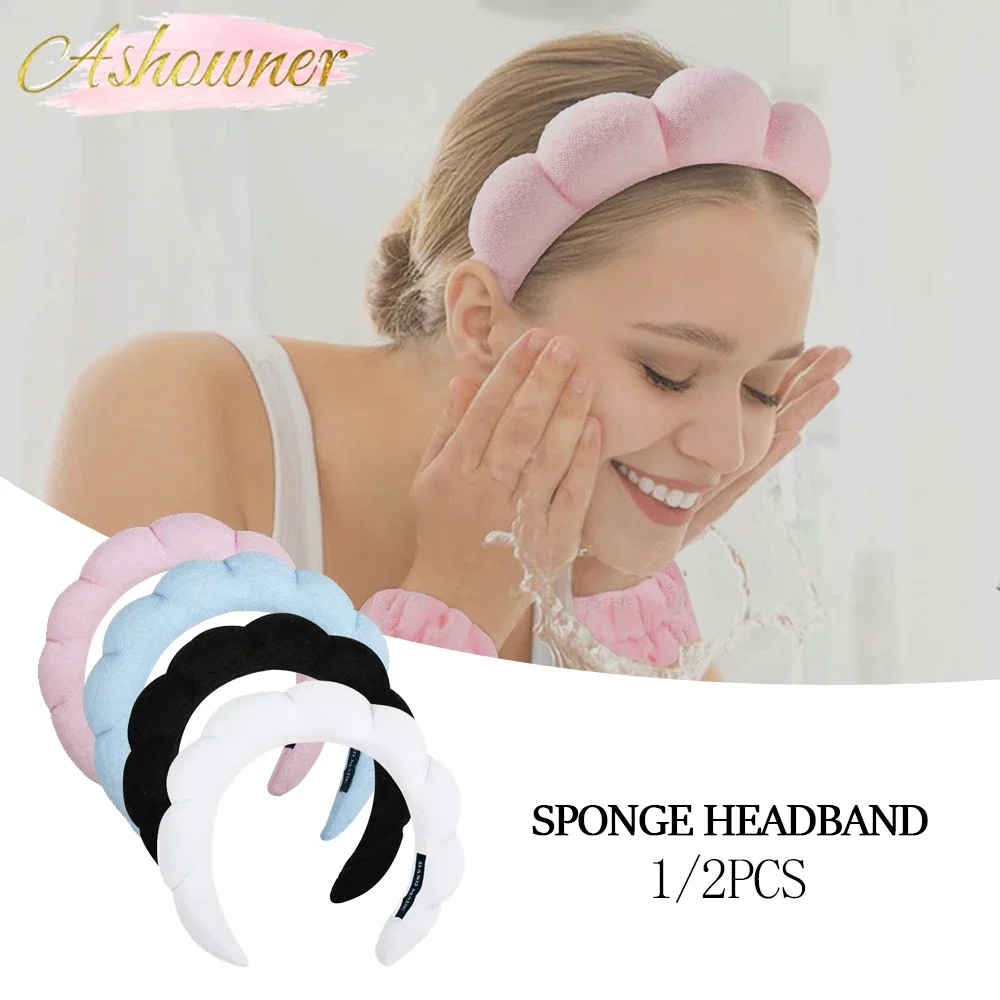 1/2PCS Women Girls Headband Sponge Hair Hoop Headwear Hair Puffy Washing Face Skincare Fashion Hair Band Non Slip Yoga Sweatband