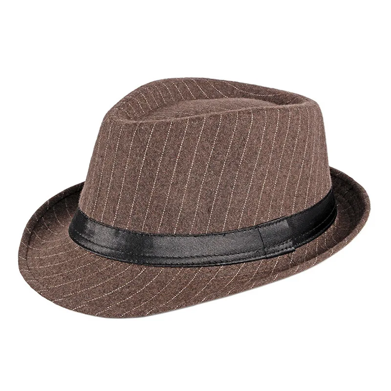 Autumn and Winter Men\'s British Warm Woolen Top Hat Middle-aged and Elderly Retro Striped Jazz Hat Men\'s Versatile Casual  Hat