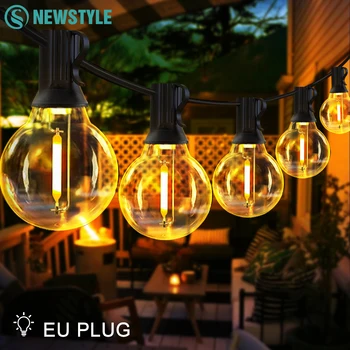Globe Outdoor-Lichterkette, LED, EU G40, Terrassen-Lichterkette, dimmbar, bruchsicher, Hängelichter, Terrassenbeleuchtung für Hinterhof, Garten