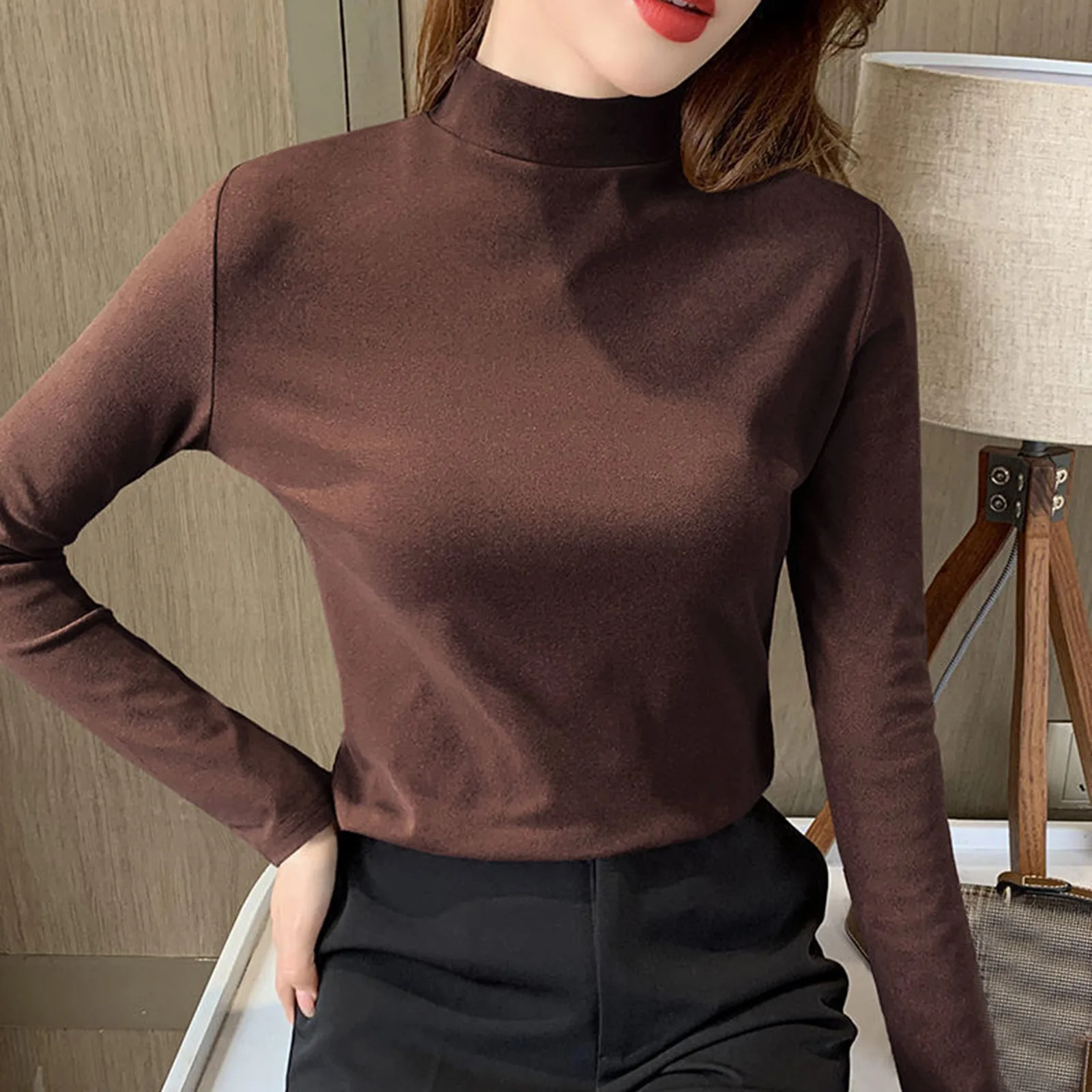 

Autumn Winter Women Pullover Sweater Fashion Half Turtleneck Knitted Female Slim Long Sleeve Winter Soft Elastic Blouse Shirts