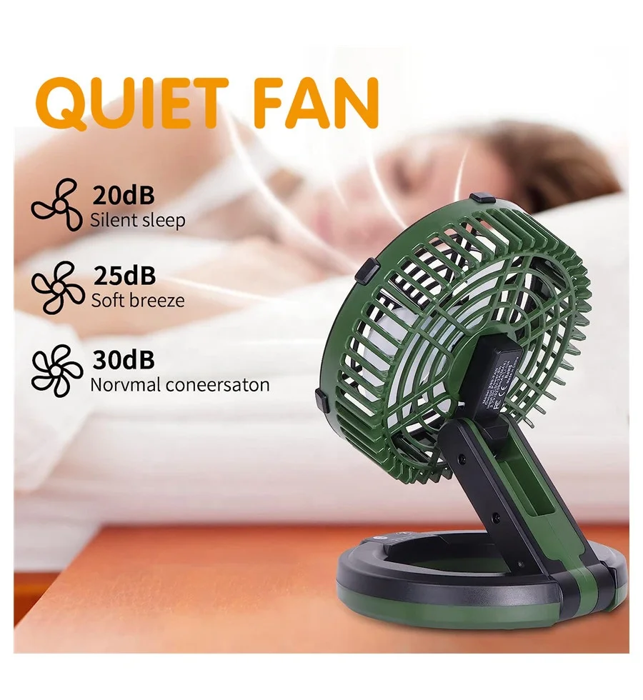 ポータブル電池式充電式扇風機 折りたたみ式キャンプファン LEDナイトライト USB小型卓上扇風機 テント旅行用