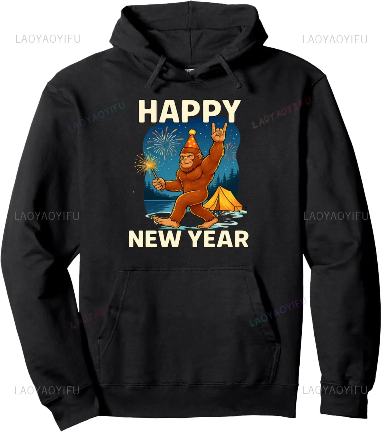 Retro Happy New Year 2026 Bigfoot Lovers New Years Eve Party Pullover Hoodie Customizable Sweatshirt Harajuku Funny Tops