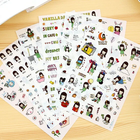 6pcs/pack Fashion Cartoon Girl Series Diary Sticker Label Scrapbooking Stationery Stickers