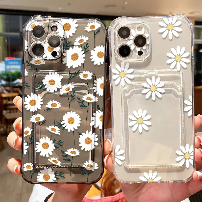 Daisy Flower Phone Case For iPhone 17 Pro Max Air 16e 15 13 14 11 12 16 Pro 7 8 Plus SE XR XS Wallet Card Slot Bag Holder Cover view 2