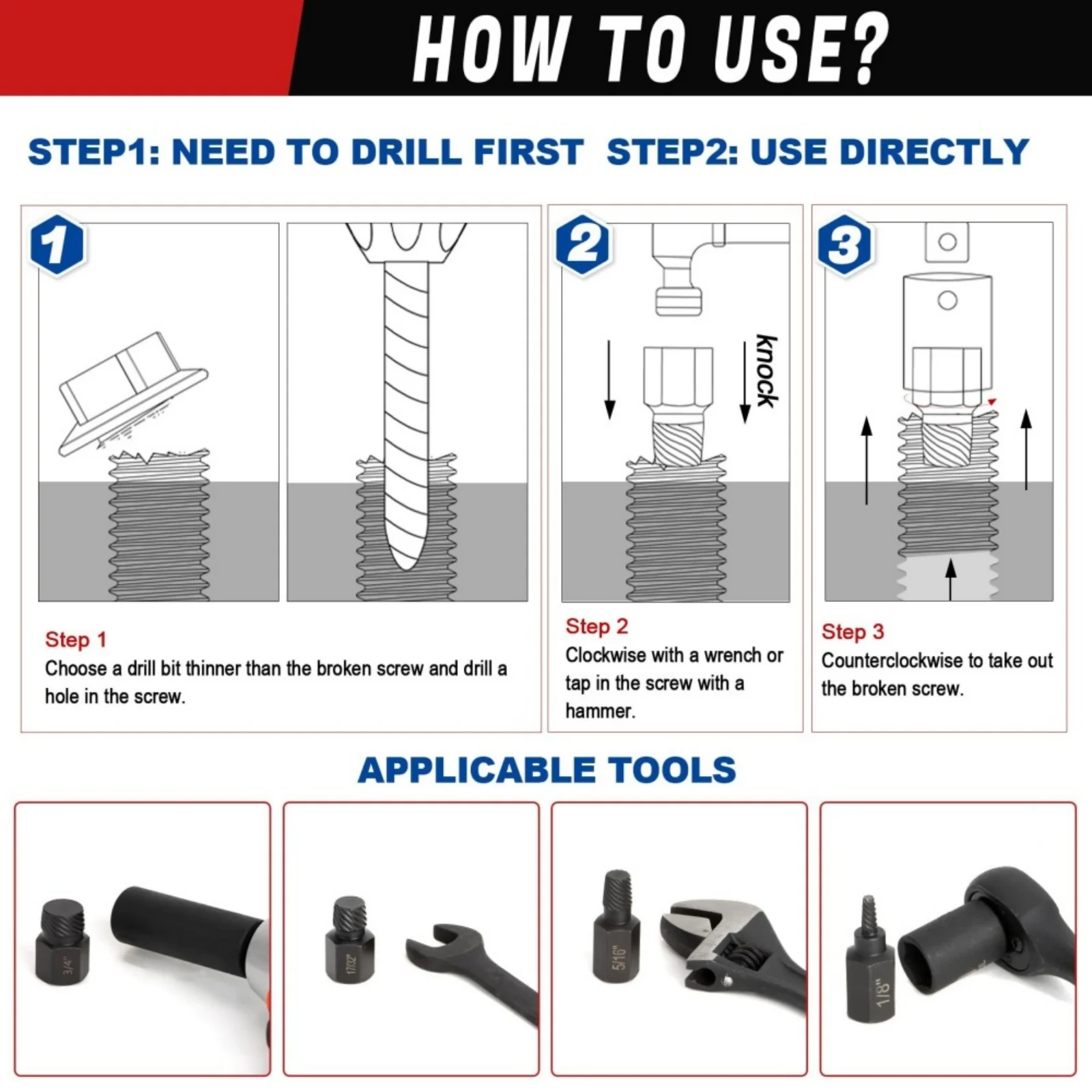 Hex Head Screw Extractor Set MultiSpline Design for Removing Broken Screws Bolts Studs and Threaded Components