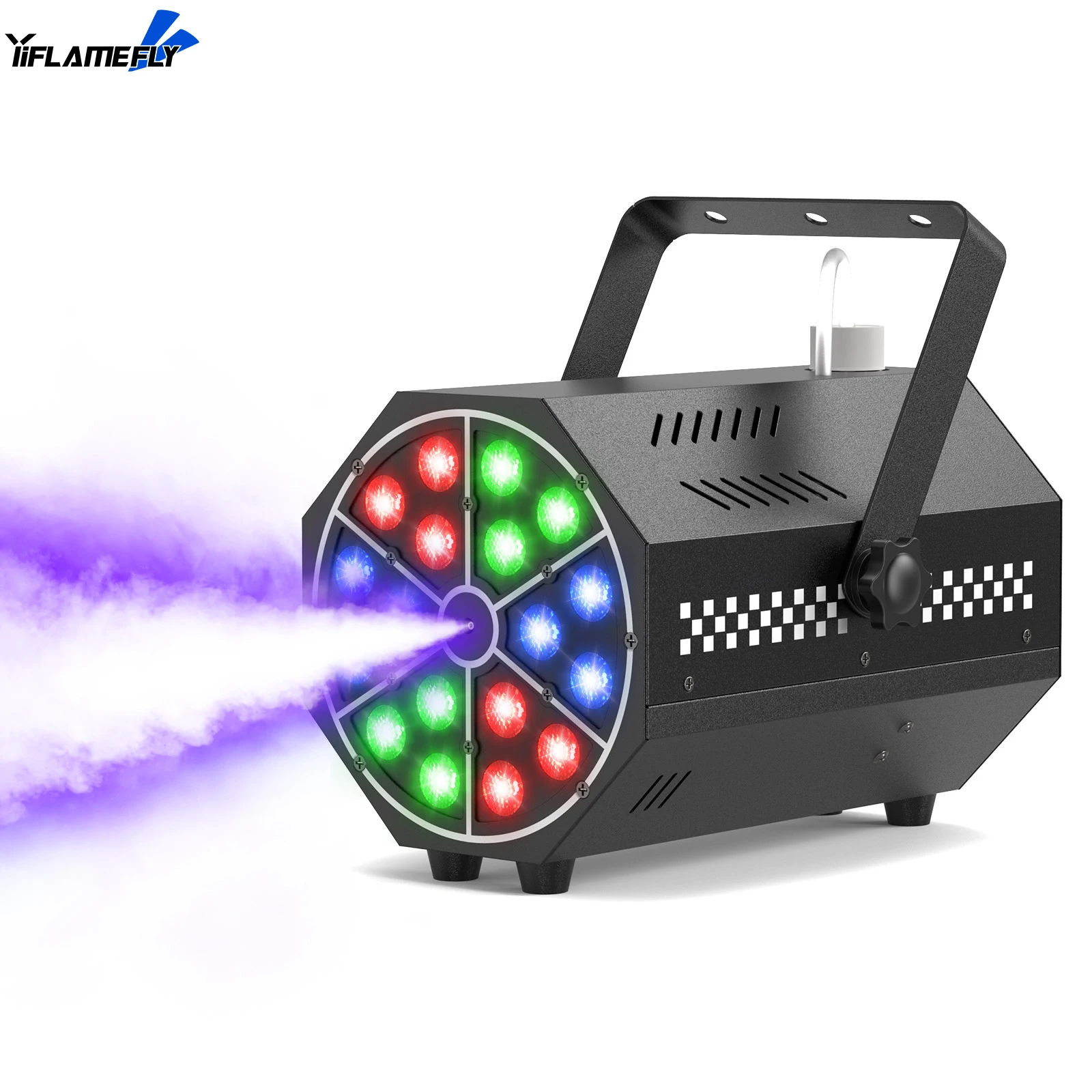 

Yiflamefly Mini 500W 18-LED R/G/B Fog Machine with LED Strobe Mode and 7 Static Colors Ideal for Entertainment Halloween Party