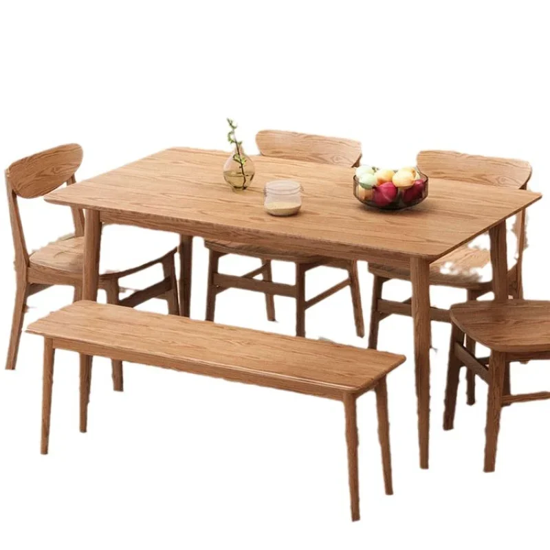 

Ash wood Nordic style dining table Log home simple small household rectangular Japanese dining table