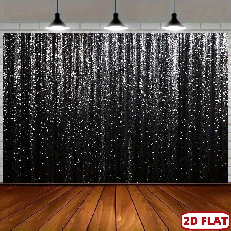 Silver Sequin Curtain Backdrop Shimmering Black Stage Party Photo Booth 2D Flat Fabric for Wedding Event Club Decoration
