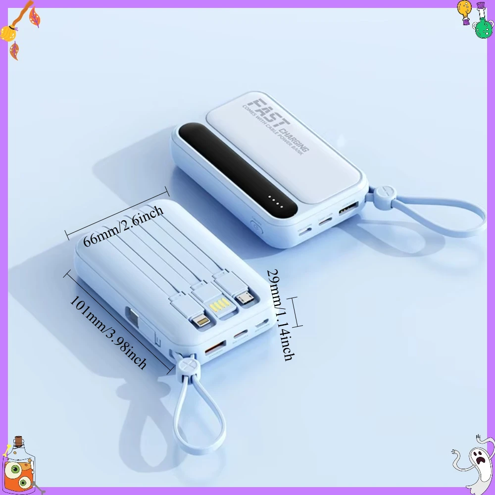 Built-in 4 Cables Mini Power Bank 20000mAh Large Capacity Portable External Battery Compatible with IPhone HUAWEI Samsung Xiaomi