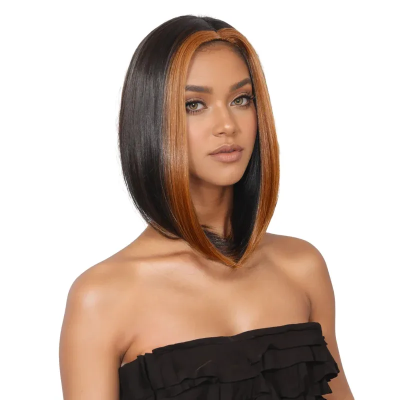 

Black brown short straight synthetic wig party Christmas Halloween