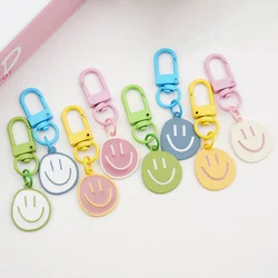 Lovely Happy Smile Face Keychain Cute White Yellow Pink Blue Green Enamel Metal Pendant Key Ring Charm Bag Accessories For Women