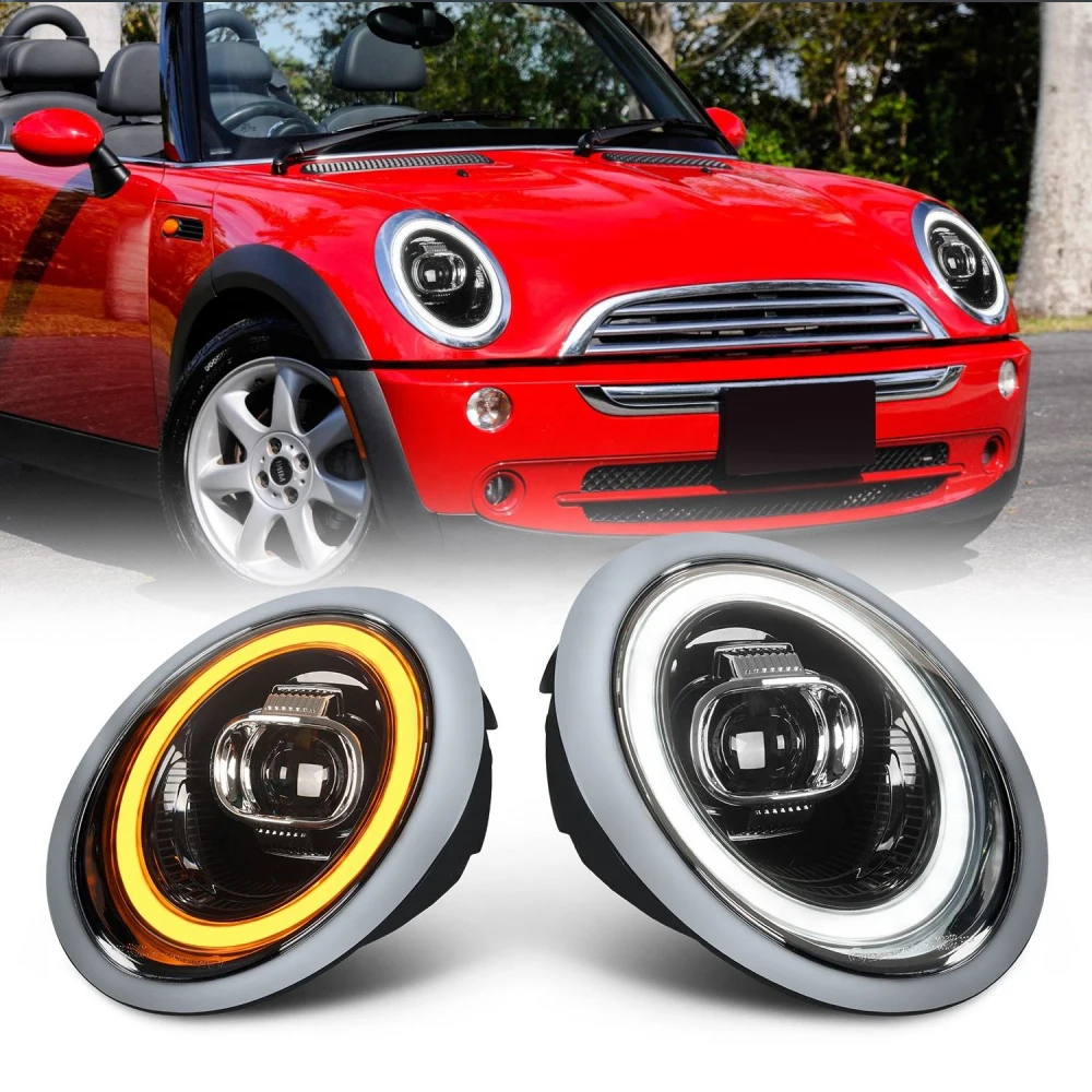 2 Pcs Car Front Light Compatible For BMW Mini R50 Headlights 2001-2007 R52 R53 Modified Led Headlamp Assembly Accessories Plug A