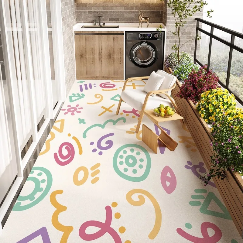 Modern Simple Balcony Floor Mat PVC Leather Waterproof Oil-proof Kitchen Floor Mats Scratch-resistant Easy Clean Non-slip Rug 러그