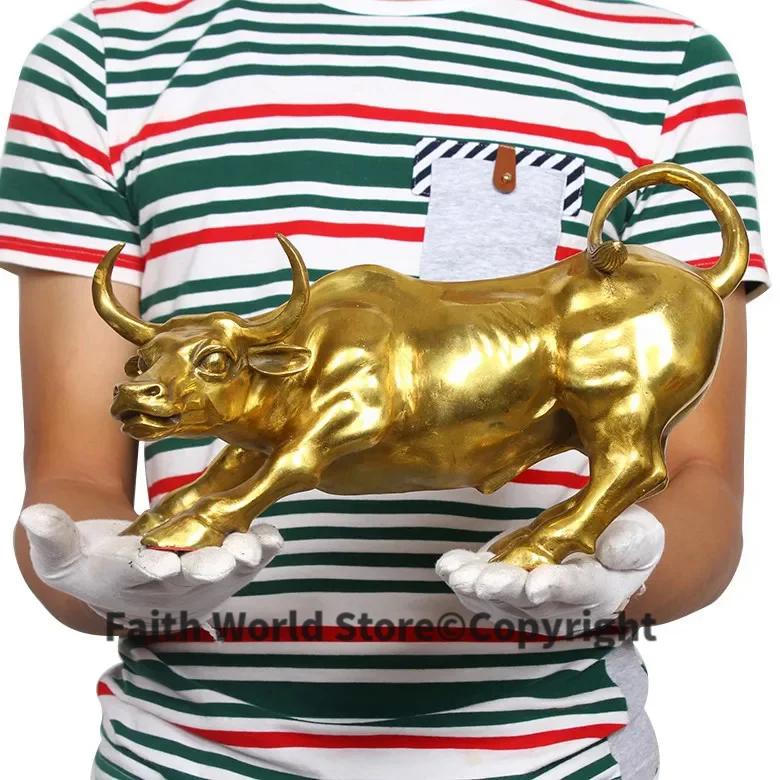 

40CM large # office home -efficacious Talisman Protection Money Drawing gold equity market Charging Bull bronze art statue