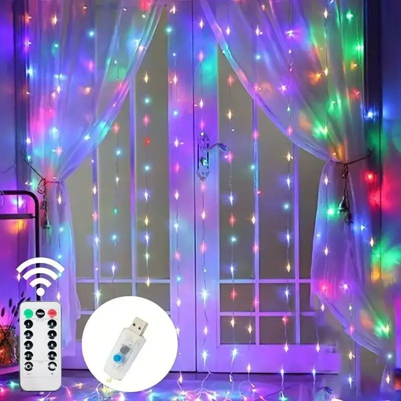 LED Curtain Decorations Light USB Fairy Lights Remote Control Window Curtain String Lights Weding Christmas Decorations Light