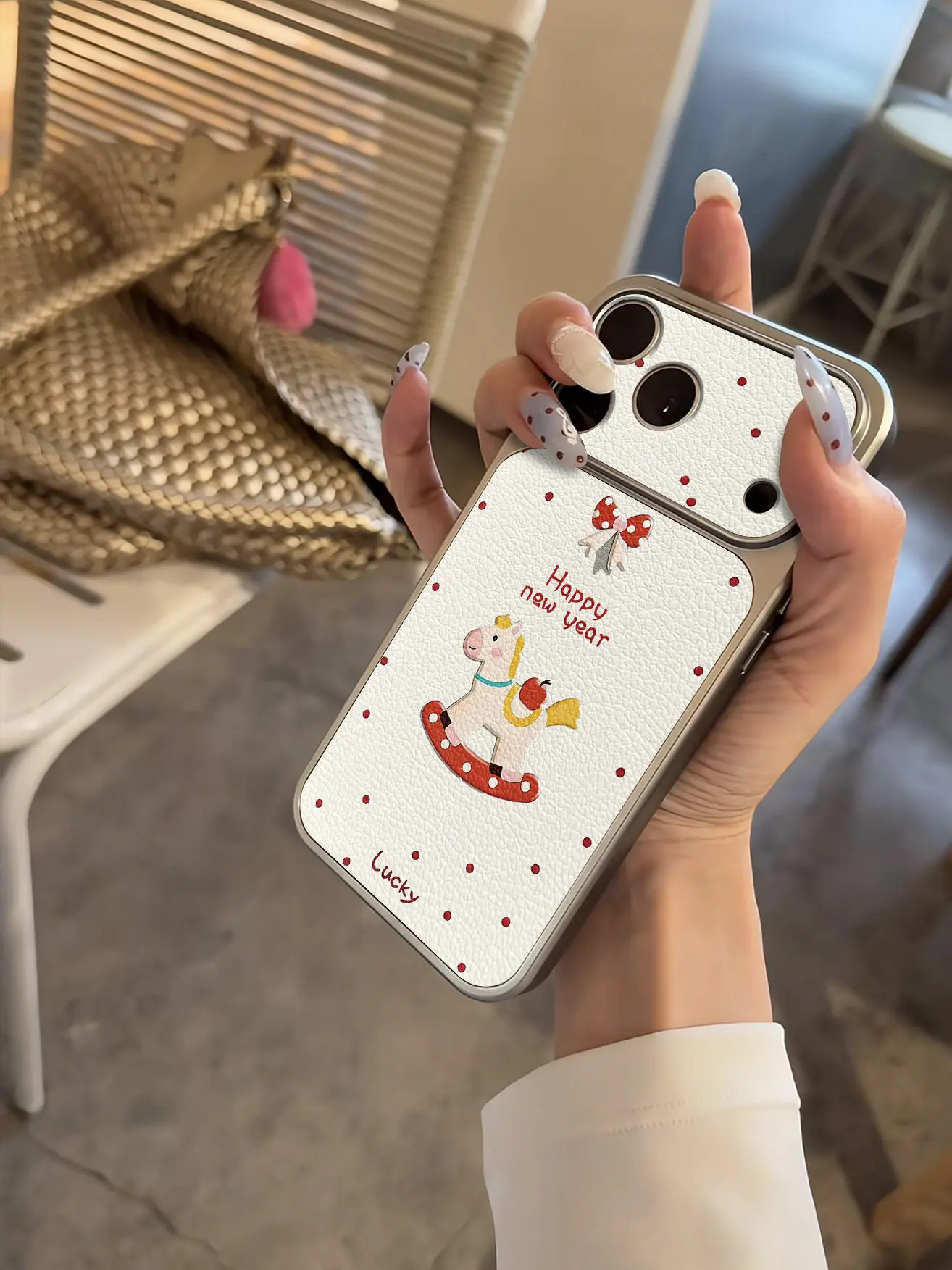 Einfache Polka Dots Luxus-Imitation 17 Handyhülle für iPhone 13 14 15 16 17 Pro Max 17Pro, plattierter Stoßfänger, stoßfeste Lederhülle – Detail 2