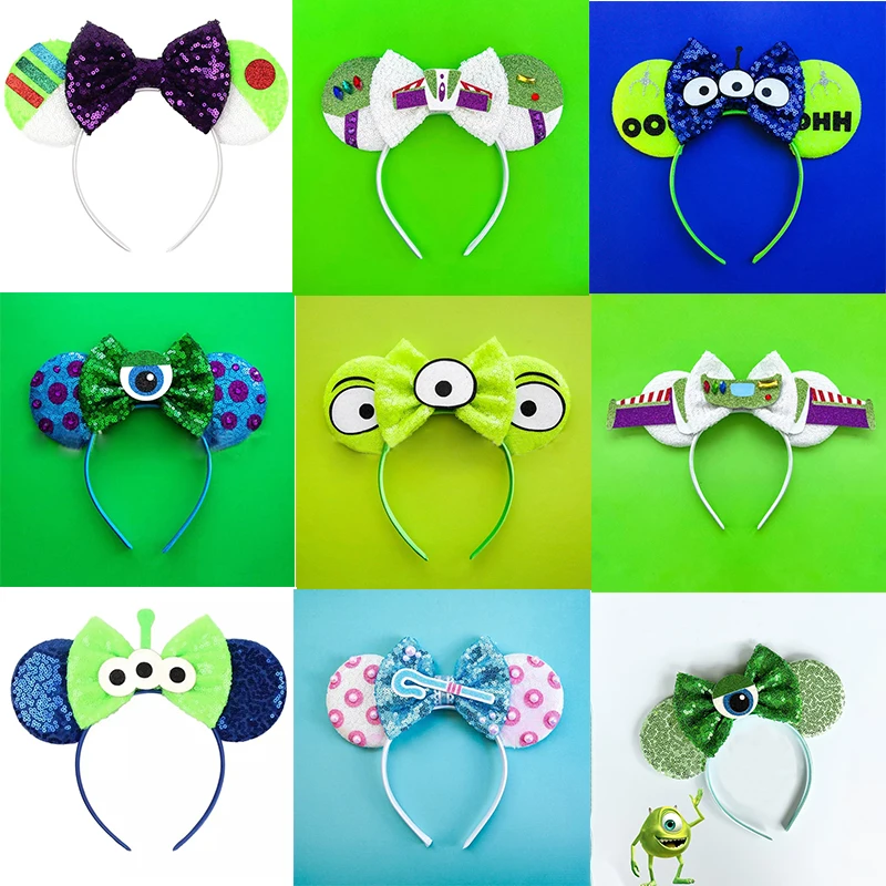 

Pixar Anime Toy Story Disney Ears Headband Women Sequins Bow Alien Hairbands Girls Buzz Lightyear Hair Accessories Children Gift