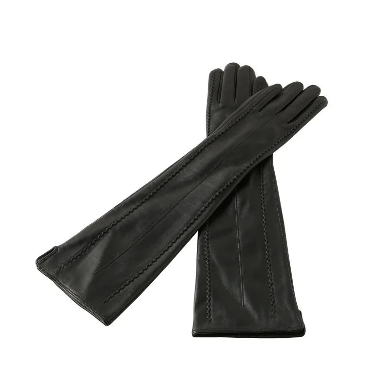 Women's Long Sheepskin Leather Gloves Thick Fleece Lined Winter Warm Retro Vintage Driving Party Wedding Gloves
