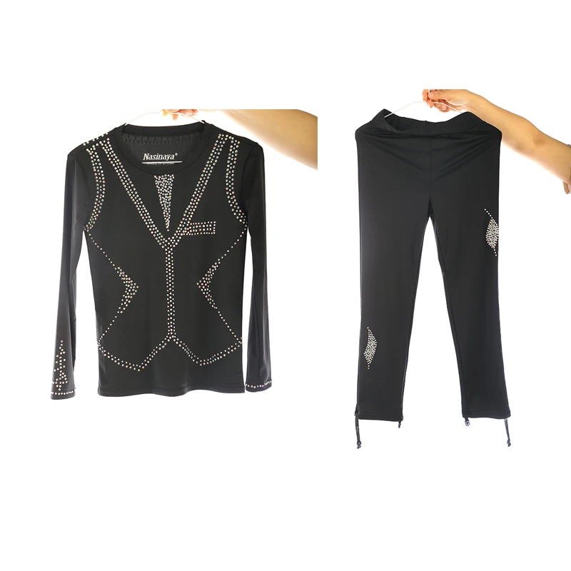 Adult figure skating outfit, boys' performance competition, grading exam jumpsuit, black rhinestone set
