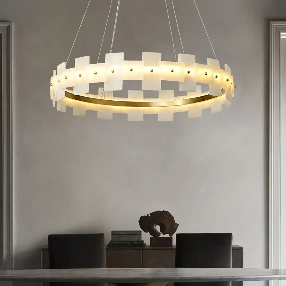 Natural Marble Pendant Lights New Modern Luxury Led Chandelier Circle Ring Hanging Suspension Lamps Indoor Light Lustre Fixtures