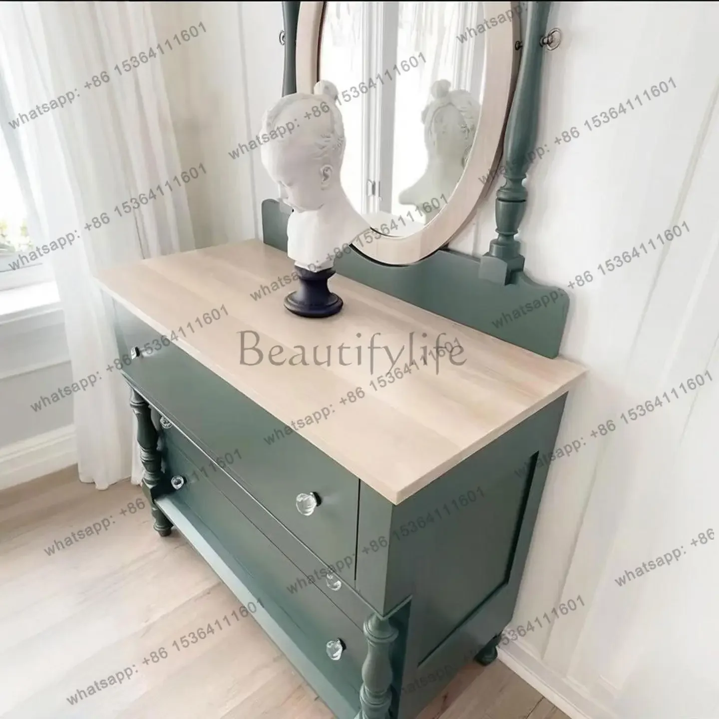 LJYFrench esculpido armário de penteadeira de madeira maciça pequeno apartamento armazenamento retro penteadeira