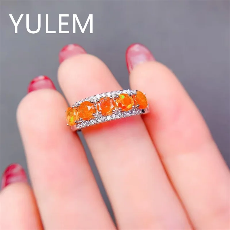 Birthstone Ring for Women Orange Opal Cluster Ring,Oval Multi Color Opal Statement Ring with Orange Gems