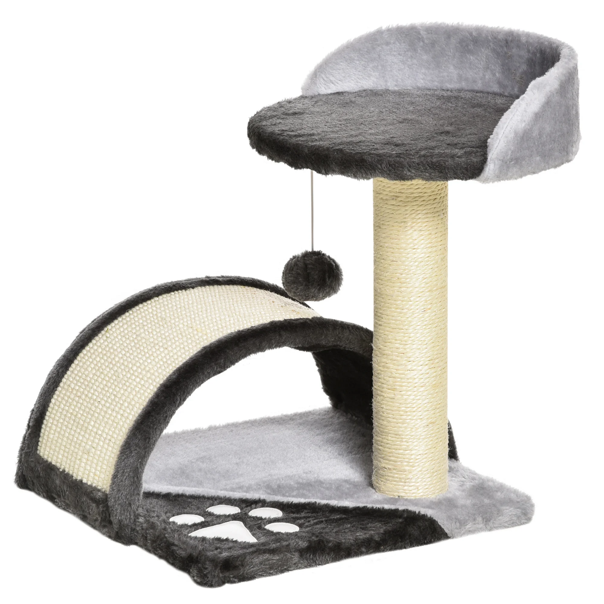 PawHut Tiragraffi per Gatti con Palline da Gioco, Tiragraffi in Corda Sisal, Grigio Scuro