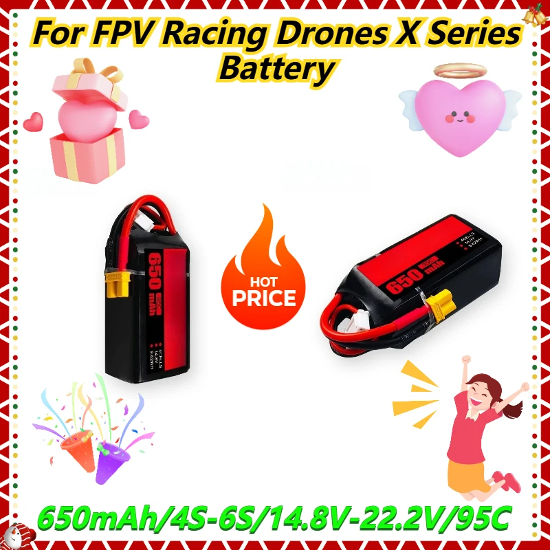

650mAh/4S-6S/14.8V-22.2V/95C For FPV Racing Drones X Series Battery