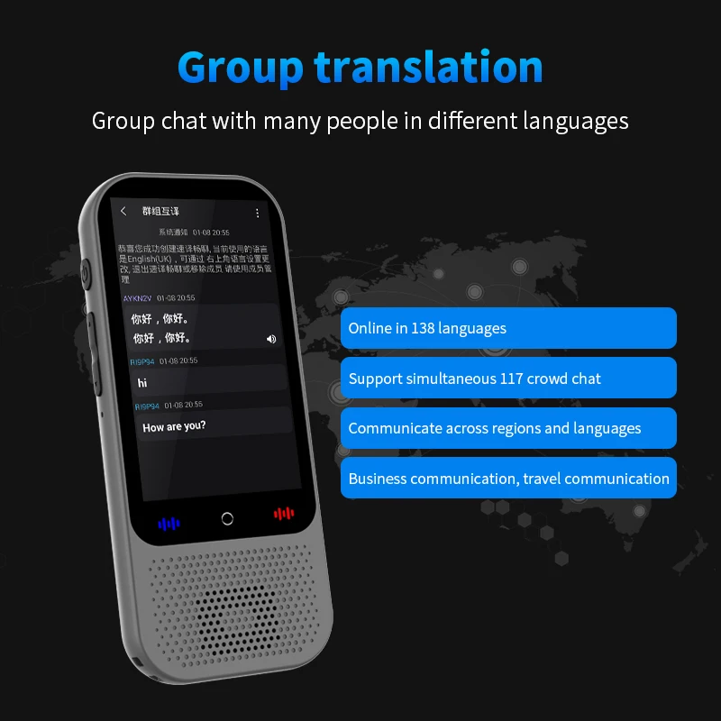 آلة الترجمة المحمولة S80 Pro ChatGPT اللغات في الوقت الحقيقي ترجمة جهاز مترجم تسجيل الصور الصوتي الذكي