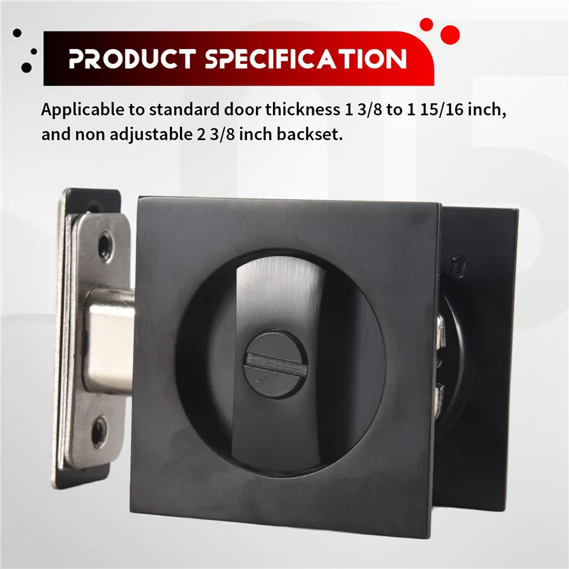F-T Sliding Pocket Door Lock Matte Black Contemporary Privacy Square Pocket Door Hardware