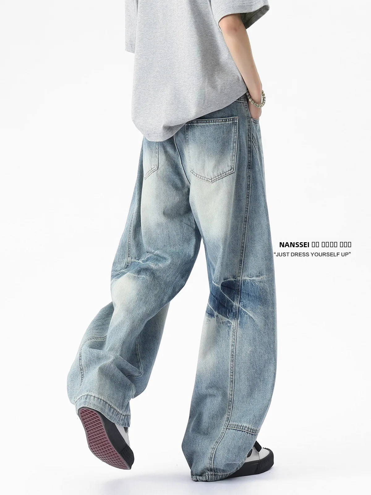 

Мужские джинсы в стиле ретро-американский кэжуал, широкие штанины, осенняя новинка, трендовый дизайн с элементами косички, свободные длинные брюки, повседневные, из смесового хлопка и полиэстера