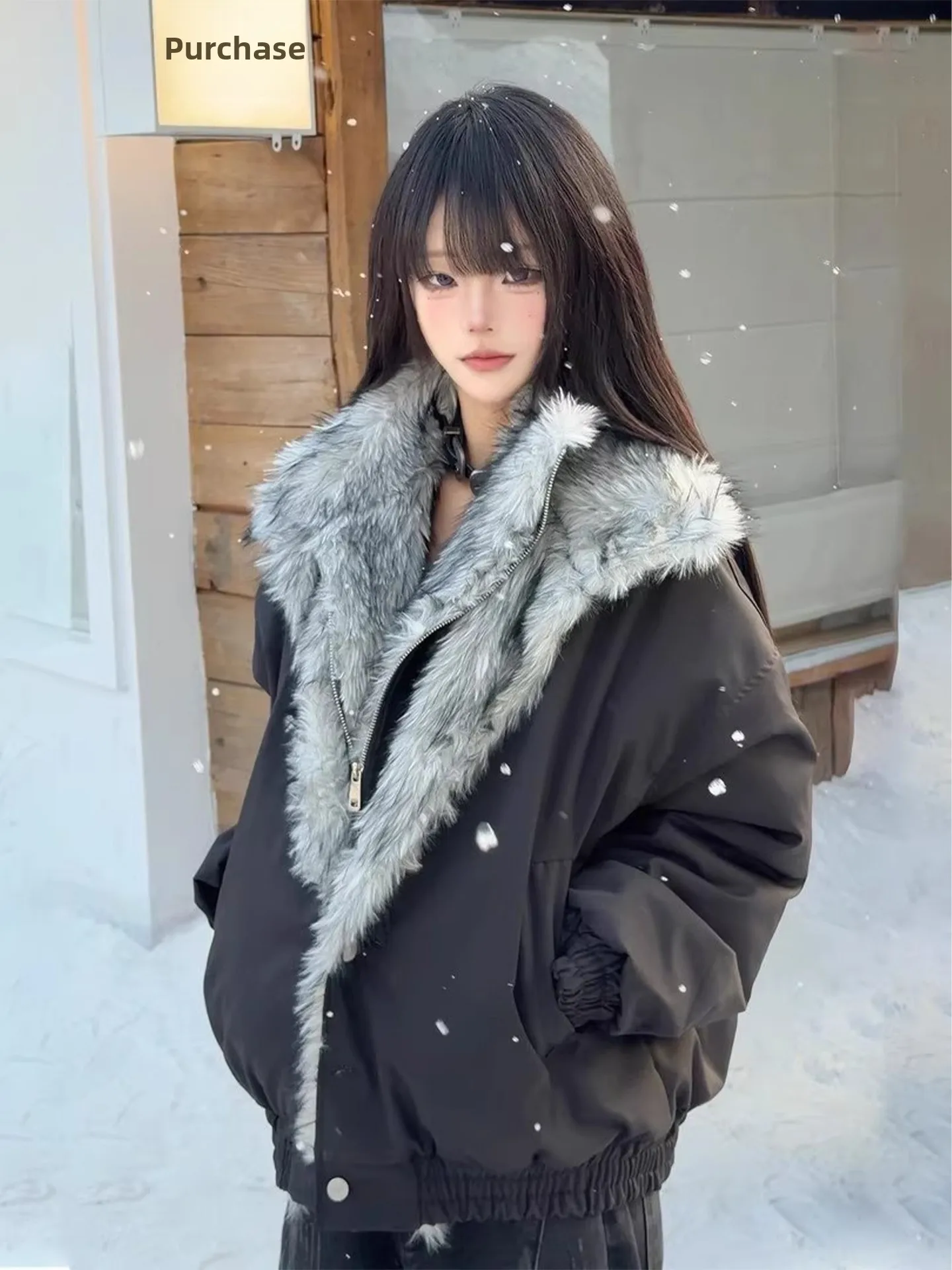 

Thiened Double Layer Cotton Jaet Men's Winter Coat Wolf King Fur Collar Mountain Eagle Design Casual Sli Long Sve