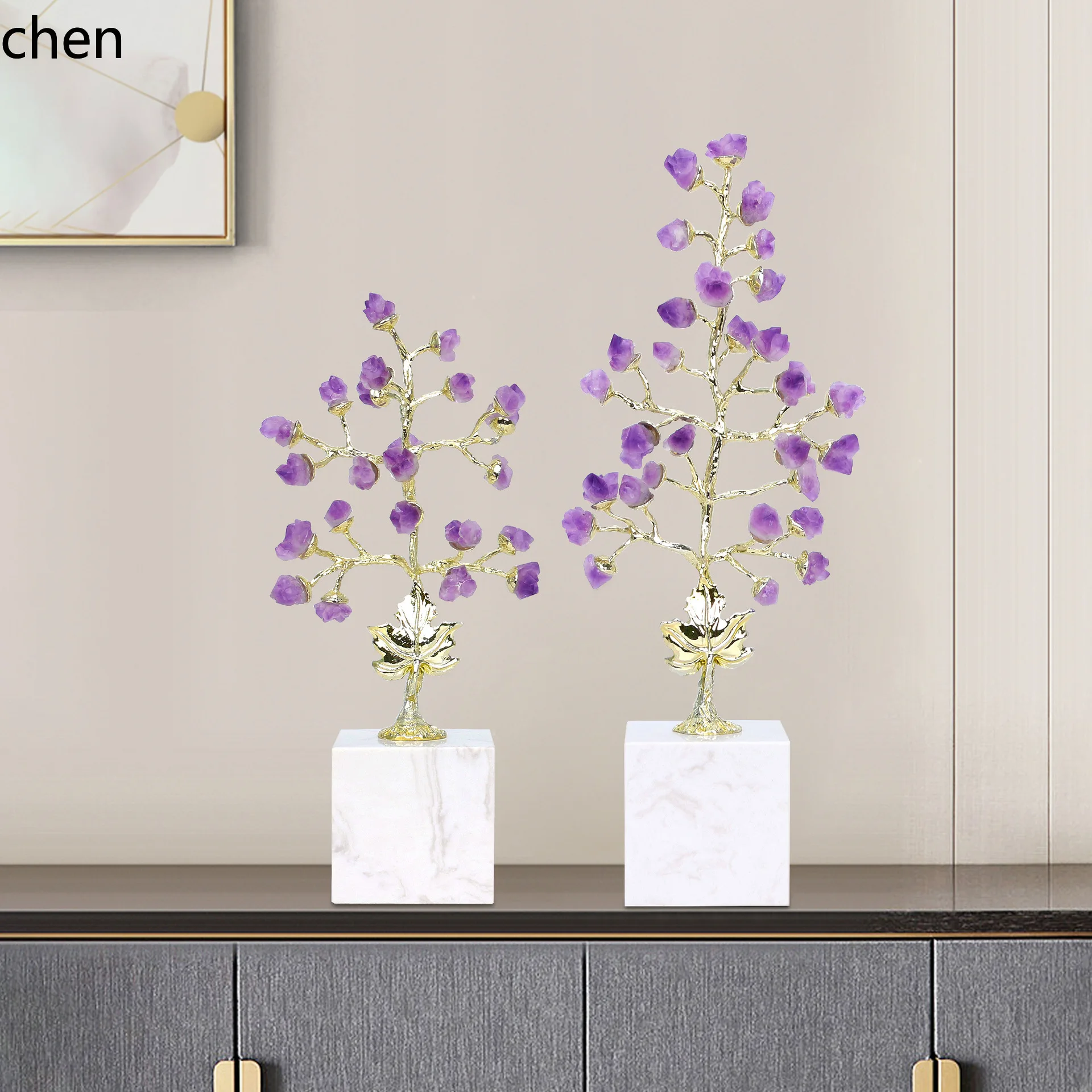 H1 purple grape vine marble base ornament - home living room soft decoration